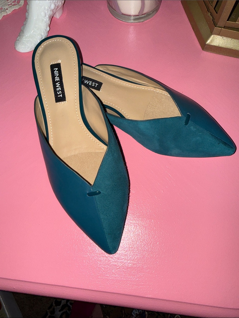 Nine West Teal Pointed Toe Slip-On Mules - Teal